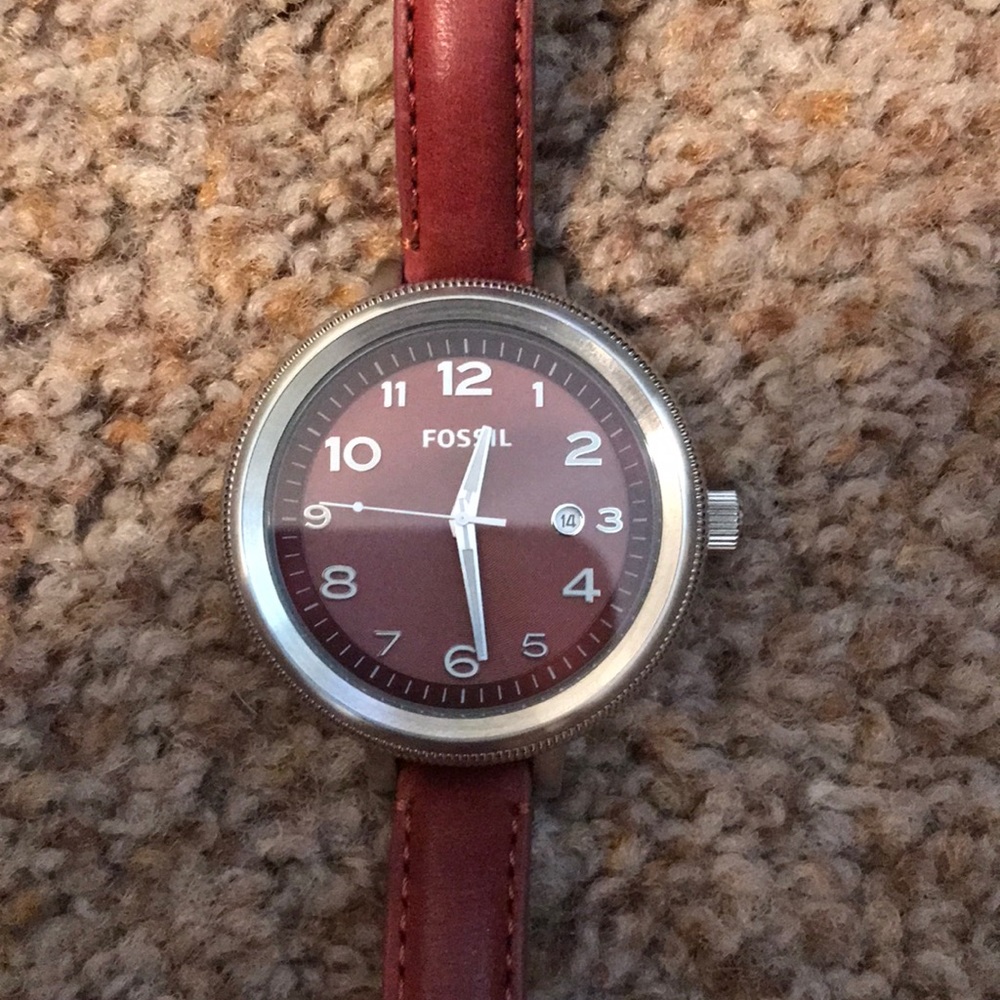 Maroon leather Fossil watch